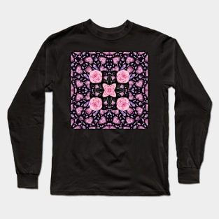 Crystal Hearts and Flowers Valentines Kaleidoscope pattern (Seamless) 7 Long Sleeve T-Shirt